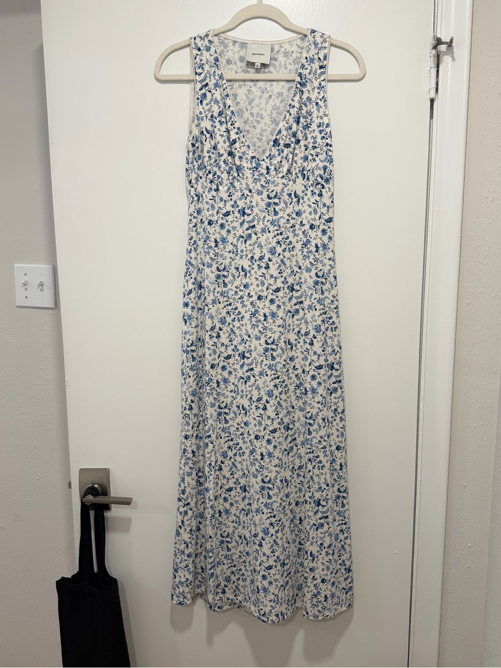 Reformation Brayden Knit Dress White and Blue Floral Midi Dress